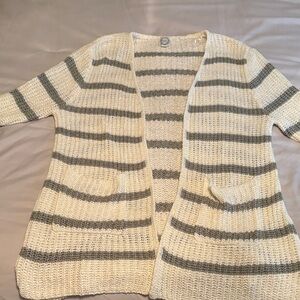 Blue Rain Cream and Gray Striped Cardigan